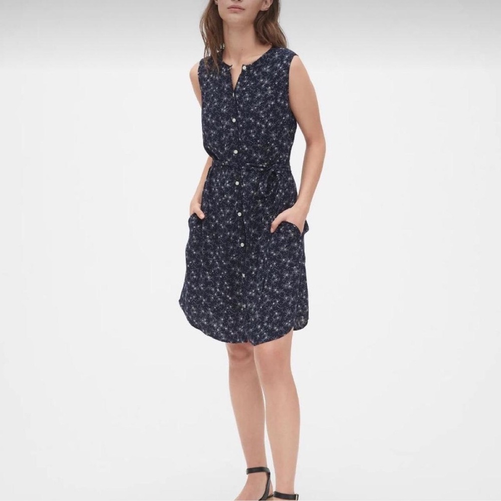 Gap Sleeveless Print Shirtdress Navy Floral